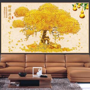 Tranh Treo Tường Tráng Gương Pha Lê Cao Cấp Cây Tài Lộc Trang Trí Phòng Khách Sang Trọng Hiện Đại CN083