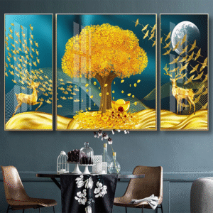 Tranh Treo Tường Tráng Gương Pha Lê Cao Cấp Cây Tài Lộc Trang Trí Phòng Khách Sang Trọng Hiện Đại TBB090