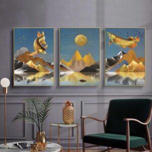 Tranh Treo Tường Tráng Gương Pha Lê Cao Cấp Cá Rồng Tài Lộc Trang Trí Phòng Khách Sang Trọng Hiện Đại TBB056