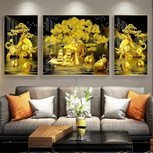 Tranh Treo Tường Tráng Gương Pha Lê Cao Cấp Cây Tài Lộc Trang Trí Phòng Khách Sang Trọng Hiện Đại TBB092
