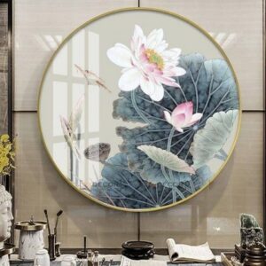Tranh Treo Tường Tráng Gương Pha Lê Cao Cấp Cá Chép Hoa Sen Trang Trí Phòng Khách Sang Trọng Hiện Đại TR046