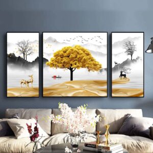 Tranh Treo Tường Tráng Gương Pha Lê Cao Cấp Cây Tài Lộc Trang Trí Phòng Khách Sang Trọng, Hiện Đại TBB094