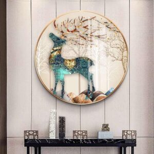 Tranh Treo Tường Tráng Gương Pha Lê Cao Cấp Hươu Tài Lộc Trang Trí Phòng Khách Sang Trọng Hiện Đại TR051