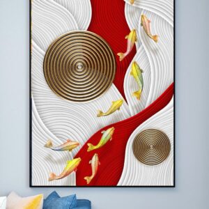 Tranh Tráng Gương Pha Lê Cao Cấp Cá Chép Hoa Sen Trang Trí Phòng Khách hành lang Sang Trọng Hiện Đại SNO173