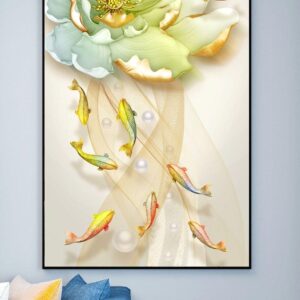 Tranh Treo Tường Tráng Gương Pha Lê Cao Cấp Cá Chép Hoa Sen Trang Trí Phòng Khách hành lang Sang Trọng Hiện Đại SNO1735