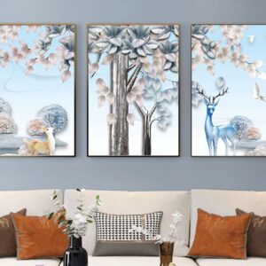 Tranh Treo Tường Tráng Gương Pha Lê Cao Cấp Tranh Bộ 3 Nai Vàng Trang Trí Phòng Khách Hiện Đại SNO239129