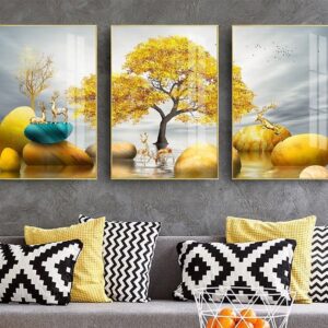 Tranh Treo Tường Tráng Gương Pha Lê Cao Cấp Tranh Cây kim tiền nai vàng Trang Trí Phòng Khách, Hiện Đại KT03