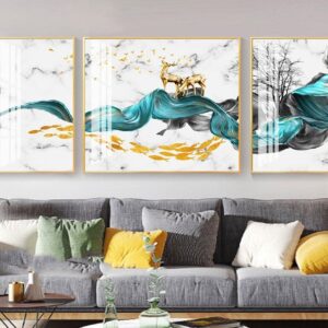Tranh Treo Tường Tráng Gương Pha Lê Cao Cấp Tranh bộ 3 nai vàng Trang Trí Phòng Khách Hiện Đại SNO239169