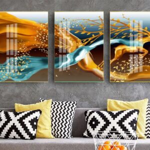 Tranh Treo Tường Tráng Gương Pha Lê Cao Cấp Tranh Bộ 3 Nai Vàng Trang Trí Phòng Khách Hiện Đại SNO239316
