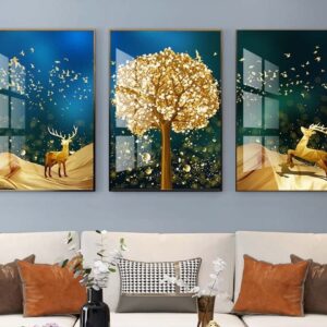 Tranh Treo Tường Tráng Gương Pha Lê Cao Cấp Tranh Cây kim tiền nai vàng Trang Trí Phòng Khách Hiện Đại KT01
