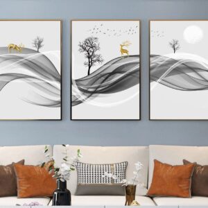 Tranh Treo Tường Tráng Gương Pha Lê Cao Cấp Tranh bộ 3 nai vàng Trang Trí Phòng Khách Hiện Đại SNO23988