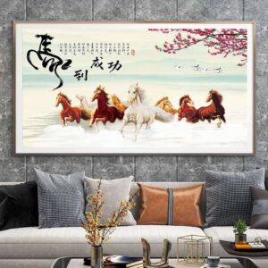 Tranh Tráng Gương Pha Lê Cao Cấp Mã đáo thành công Trang Trí Phòng Khách Sang Trọng Hiện Đại SNO24524