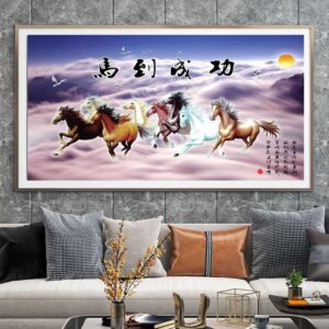 Tranh Tráng Gương Pha Lê Cao Cấp Mã đáo thành công Trang Trí Phòng Khách Sang Trọng Hiện Đại SNO24526