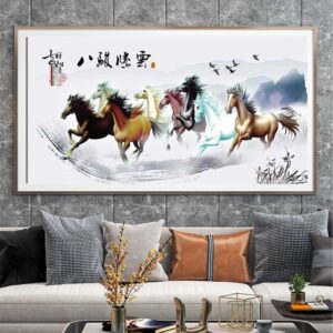 Tranh Tráng Gương Pha Lê Cao Cấp Mã đáo thành công Trang Trí Phòng Khách Sang Trọng Hiện Đại SNO24527