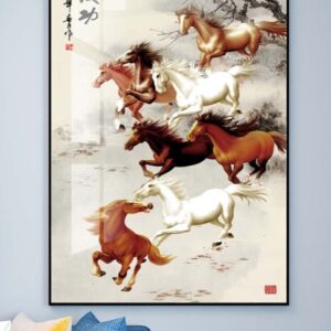 Tranh Tráng Gương Pha Lê Cao Cấp Mã đáo thành công Trang Trí Phòng Khách Sang Trọng Hiện Đại SNO24543