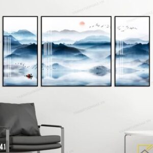 Tranh Treo Tường Tráng Gương Pha Lê Cao Cấp Tranh Sơn Thuỷ Trang Trí Phòng Khách Sang Trọng Hiện Đại ST14