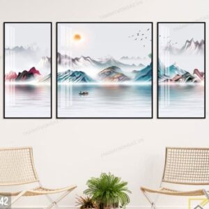 Tranh Treo Tường Tráng Gương Pha Lê Cao Cấp Tranh Sơn Thuỷ Trang Trí Phòng Khách Sang Trọng Hiện Đại ST13