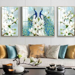 Tranh Treo Tường Tráng Gương Pha Lê Cao Cấp Tranh Chim Công Trang Trí Phòng Khách  Sang Trọng Hiện Đại  TC45