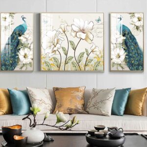 Tranh Treo Tường Tráng Gương Pha Lê Cao Cấp Tranh Chim Công Trang Trí Phòng Khách Sang Trọng Hiện Đại  TC40