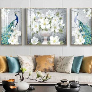 Tranh Treo Tường Tráng Gương Pha Lê Cao Cấp "Tranh Chim Công Trang Trí Phòng Khách  Sang Trọng Hiện Đại  TC43