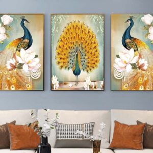 Tranh Treo Tường Tráng Gương Pha Lê Cao Cấp Tranh Chim Công Trang Trí Phòng Khách Sang Trọng Hiện Đại TC02