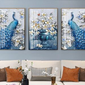 Tranh Treo Tường Tráng Gương Pha Lê Cao Cấp Tranh Chim Công Trang Trí Phòng Khách Sang Trọng Hiện Đại TC37