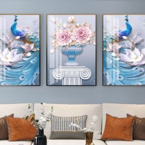 Tranh Treo Tường Tráng Gương Pha Lê Cao Cấp Tranh Chim Công Trang Trí Phòng Khách Sang Trọng Hiện Đại TC36