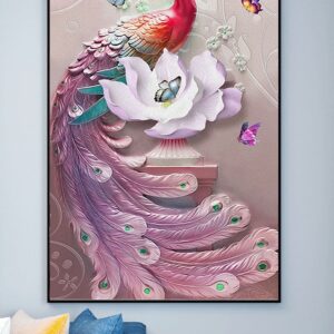 Tranh Treo Tường Tráng Gương Pha Lê Cao Cấp Tranh Chim Công Trang Trí Phòng Khách Sang Trọng Hiện Đại TC04