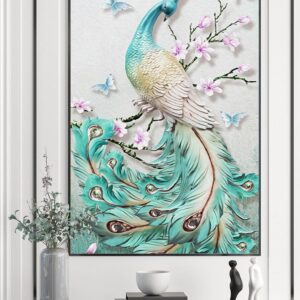 Tranh Treo Tường Tráng Gương Pha Lê Cao Cấp Tranh Chim Công Trang Trí Phòng Khách Sang Trọng Hiện Đại TC07