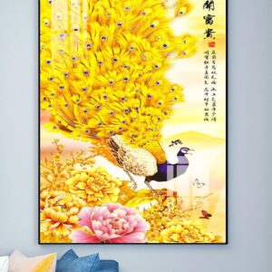 Tranh Treo Tường Tráng Gương Pha Lê Cao Cấp Tranh Chim Công Trang Trí Phòng Khách Sang Trọng Hiện Đại TC08