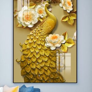 Tranh Treo Tường Tráng Gương Pha Lê Cao Cấp Tranh Chim Công Trang Trí Phòng Khách Sang Trọng Hiện Đại TC09