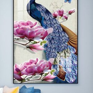 Tranh Treo Tường Tráng Gương Pha Lê Cao Cấp Tranh Chim Công Trang Trí Phòng Khách Sang Trọng Hiện Đại TC10