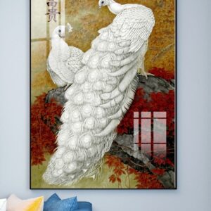 Tranh Treo Tường Tráng Gương Pha Lê Cao Cấp Tranh Chim Công Trang Trí Phòng Khách Sang Trọng Hiện Đại TC11