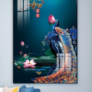 Tranh Treo Tường Tráng Gương Pha Lê Cao Cấp Tranh Chim Công Trang Trí Phòng Khách Sang Trọng Hiện Đại TC12