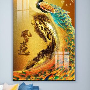 Tranh Treo Tường Tráng Gương Pha Lê Cao Cấp Tranh Chim Công Trang Trí Phòng Khách Sang Trọng Hiện Đại TC13