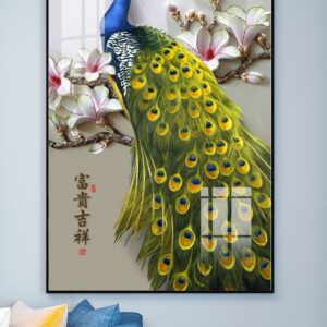 Tranh Treo Tường Tráng Gương Pha Lê Cao Cấp Tranh Chim Công Trang Trí Phòng Khách Sang Trọng Hiện Đại TC17