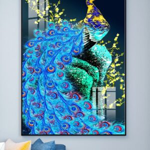 Tranh Treo Tường Tráng Gương Pha Lê Cao Cấp Tranh Chim Công Trang Trí Phòng Khách Sang Trọng Hiện Đại TC18
