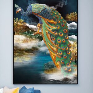 Tranh Treo Tường Tráng Gương Pha Lê Cao Cấp Tranh Chim Công Trang Trí Phòng Khách Sang Trọng Hiện Đại TC19