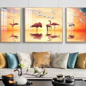 Tranh Treo Tường Tráng Gương Pha Lê Cao Cấp Tranh Tùng Hạc Trang Trí Phòng Khách Hiện Đại TH14