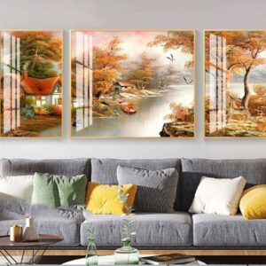 Tranh Treo Tường Tráng Gương Pha Lê Cao Cấp Tranh Tùng Hạc Trang Trí Phòng Khách Hiện Đại TH03