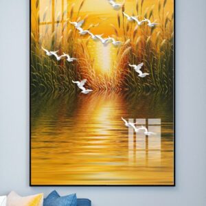 Tranh Treo Tường Tráng Gương Pha Lê Cao Cấp Tranh Tùng Hạc Trang Trí Phòng Khách  Sang Trọng Hiện Đại  TH04