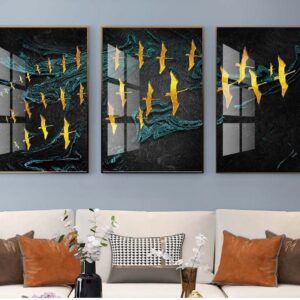 Tranh Treo Tường Tráng Gương Pha Lê Cao Cấp Tranh Tùng Hạc Trang Trí Phòng Khách Hiện Đại TH02