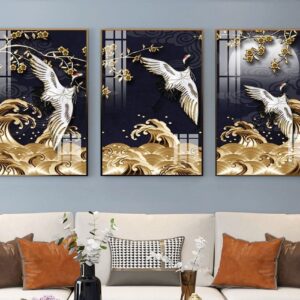 Tranh Treo Tường Tráng Gương Pha Lê Cao Cấp Tranh Tùng Hạc Trang Trí Phòng Khách Hiện Đại TH13