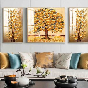 Tranh Treo Tường Tráng Gương Pha Lê Cao Cấp Tranh Cây Kim Tiền Trang Trí Phòng Khách  Sang Trọng Hiện Đại  KT14