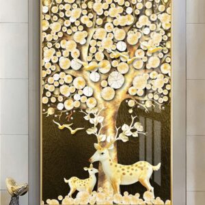 Tranh Treo Tường Tráng Gương Pha Lê Cao Cấp Tranh Cây Kim Tiền Trang Trí Phòng Khách Sang Trọng Hiện Đại KT19
