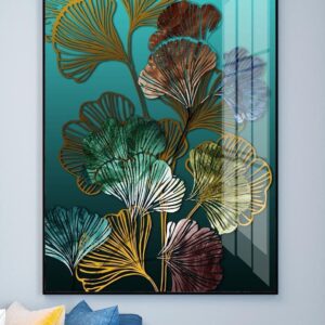 Tranh Treo Tường Tráng Gương Pha Lê Cao Cấp Tranh Lá Bạch Quả Trang Trí Phòng Khách Sang Trọng Hiện Đại BQ11