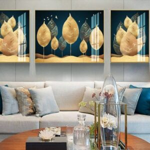 Tranh Treo Tường Tráng Gương Pha Lê Cao Cấp Tranh Lá Bạch Quả Trang Trí Phòng Khách Sang Trọng Hiện Đại BQ03