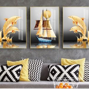 Tranh Treo Tường Tráng Gương Pha Lê Cao Cấp Tranh bộ 3 thuận buồm xuôi gió Trang Trí Phòng Khách Hiện Đại SNO25517
