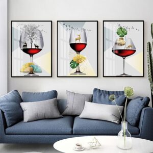 Tranh Canvas Tranh Tráng Gương Pha Lê Cao Cấp Tranh Ba Chiếc Ly Trừu Tượng Trang Trí Phòng Khách, Phòng Ngủ, Sang Trọng, Hiện Đại THĐ0001