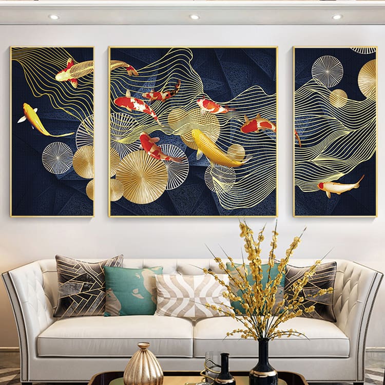 Tranh Canvas Tranh Tráng Gương Pha Lê Cao Cấp Cửu Ngư Quần Hội Trang Trí Phòng Khách Phòng Ngủ Sang Trọng Hiện Đại HPC04